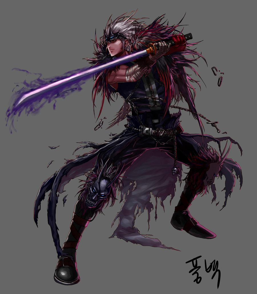 dnf韩服玩家手绘鬼泣2次觉醒帅气游戏插画 17173地下